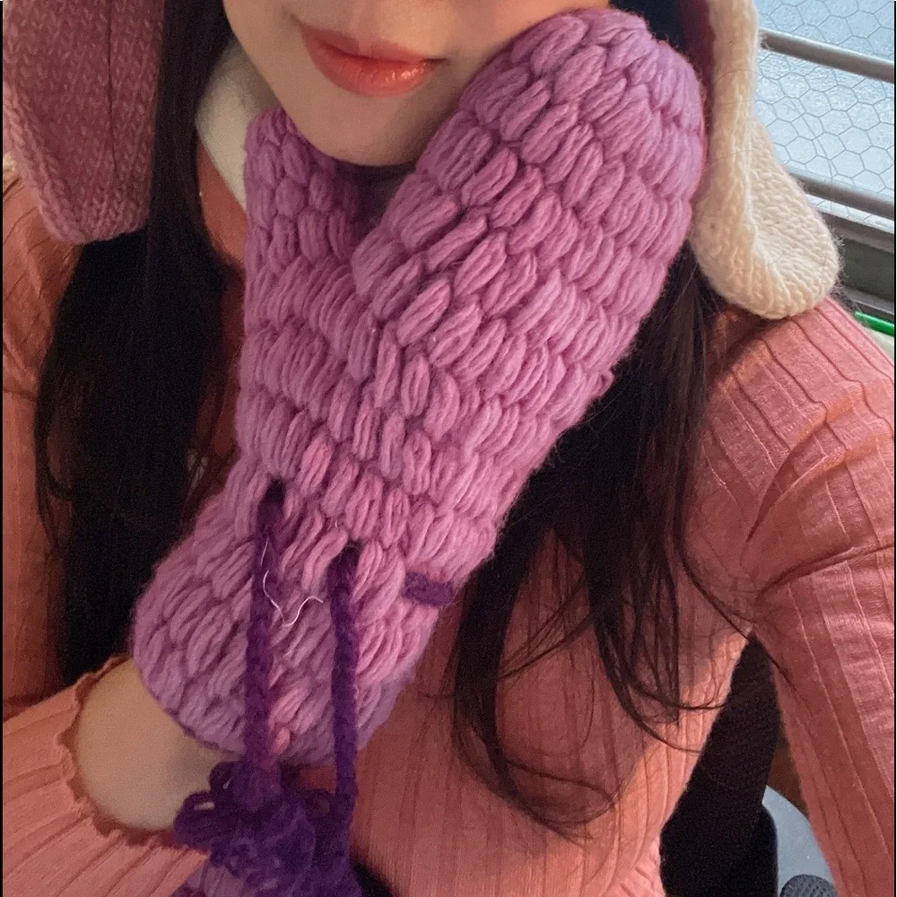 HAND-KNITTED Woollen Gloves Fleece Lined Mitten